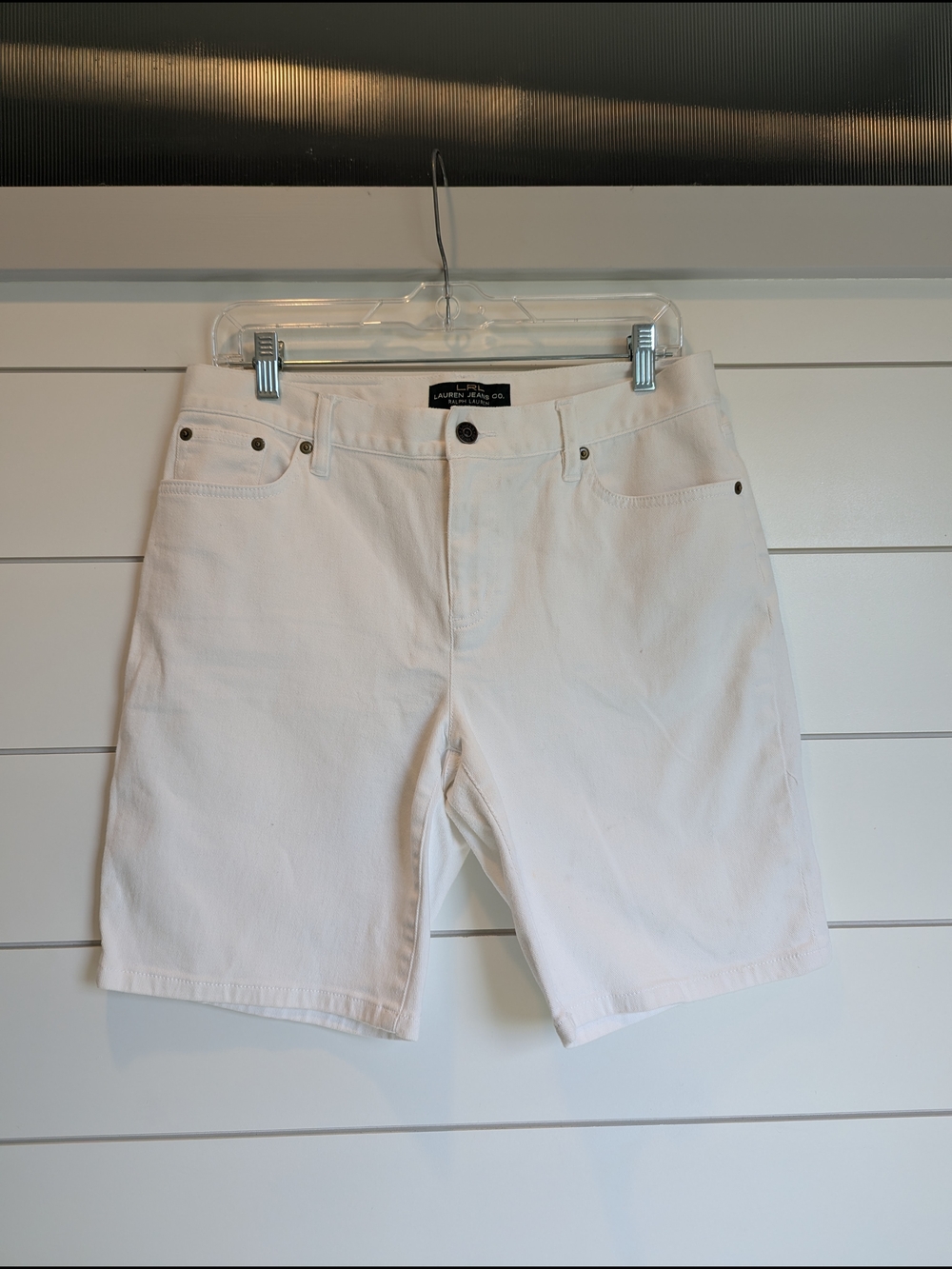 Ralph Lauren White Denim Shorts Mid Thigh Clean Hem Size 10P Butter Mom